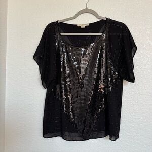 Forever 21 Black Sequin & Beaded Sheer Chiffon Party Top